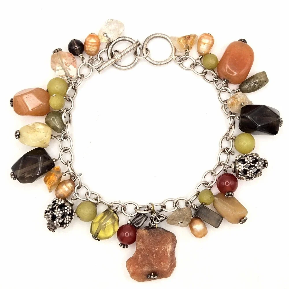 Silpada Sterling Silver 925 Natural Gemstone Chunky Cha‎ Cha Charm Bracelet
